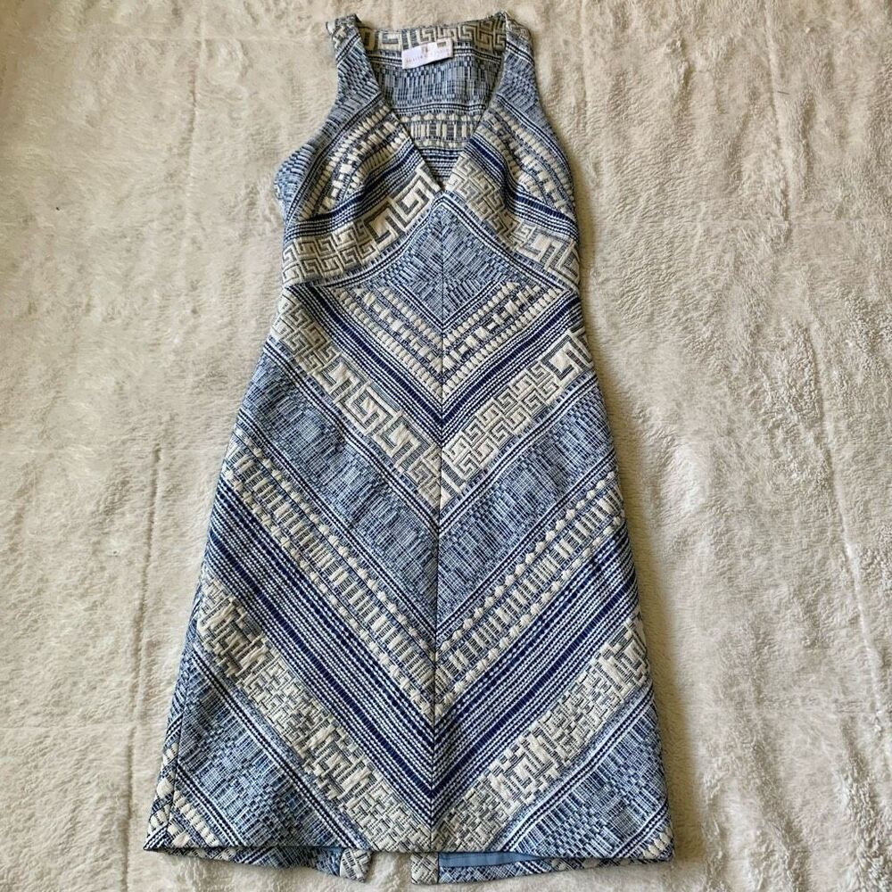 Amanda Uprichard Blue and White Geometric Mini Dress